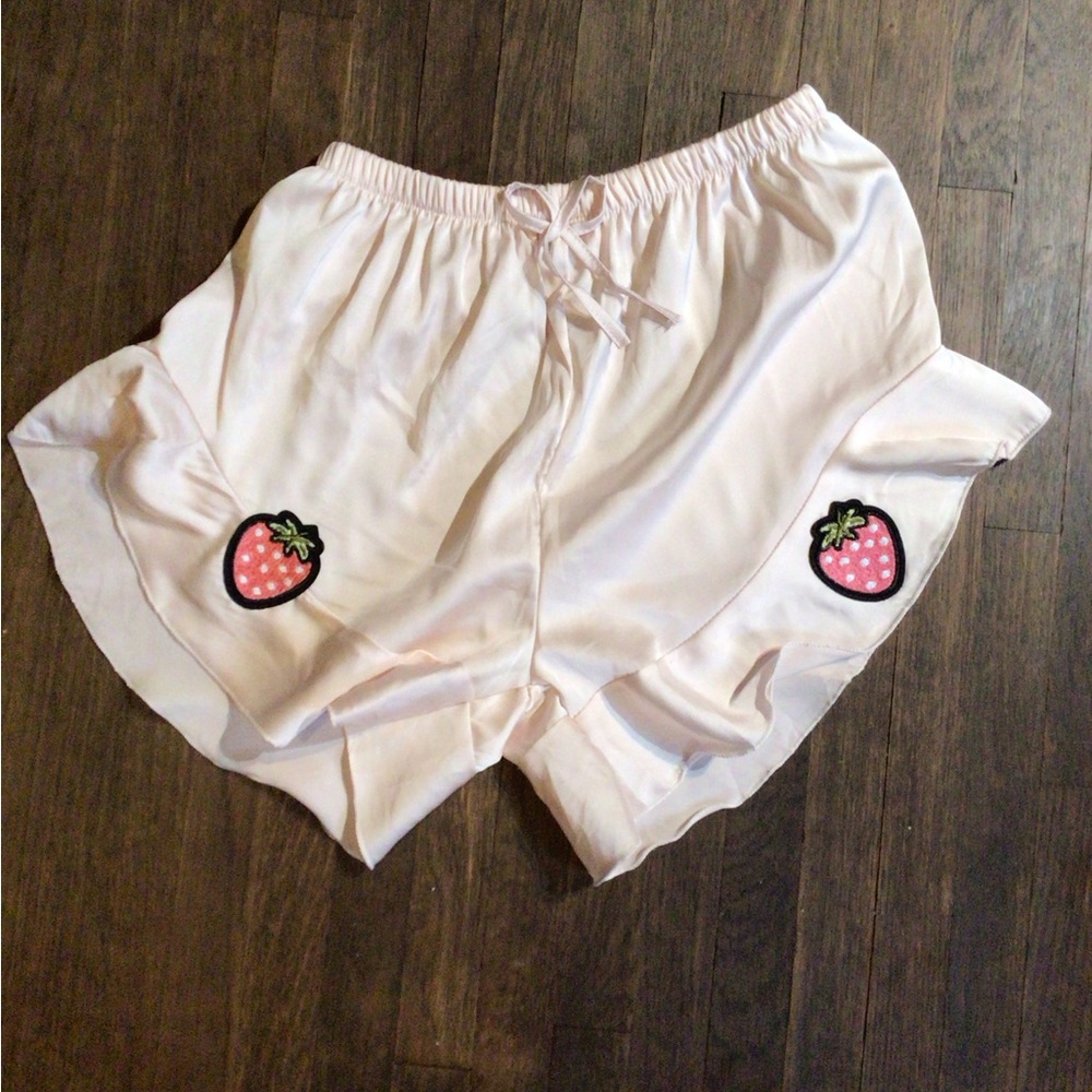 NEW! Upcycled Strawberry Patch silky pj shorts